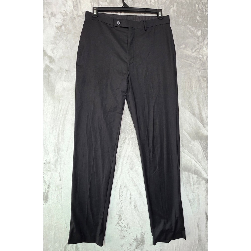 Calvin Klein Mens Slim Fit Dress Pants Black Flat Front Trousers 34W x 34L
